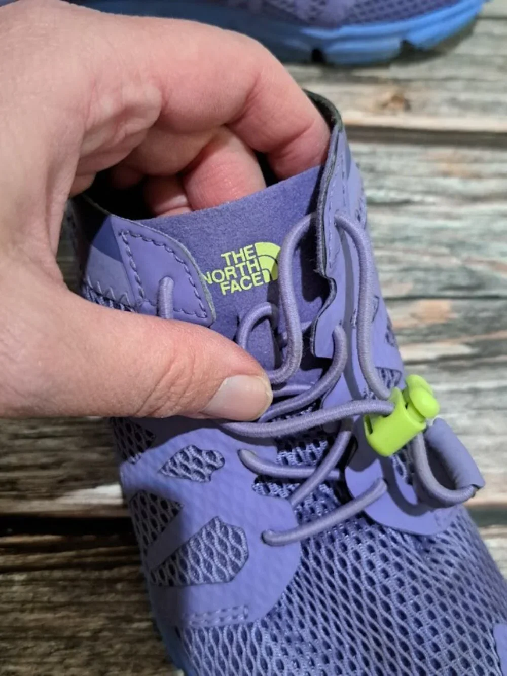 The North Face Litewave Flow Kids' water shoes purple and green with mesh upper
